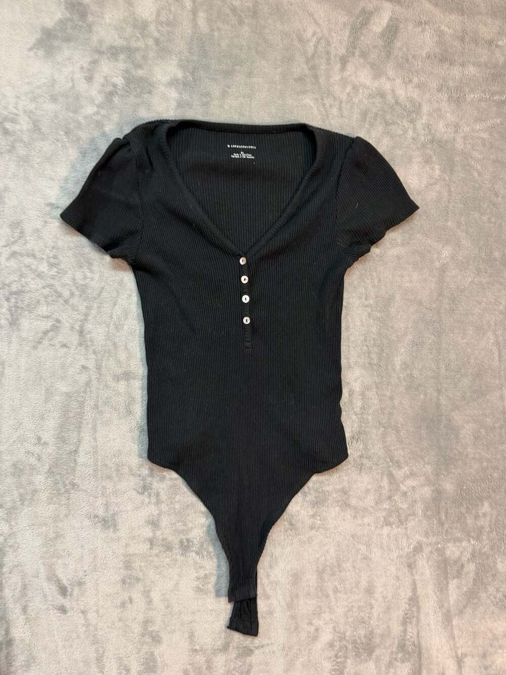 by Anthropologie Black Ribbed Button-Front Short Sleeve Bodysuit XS